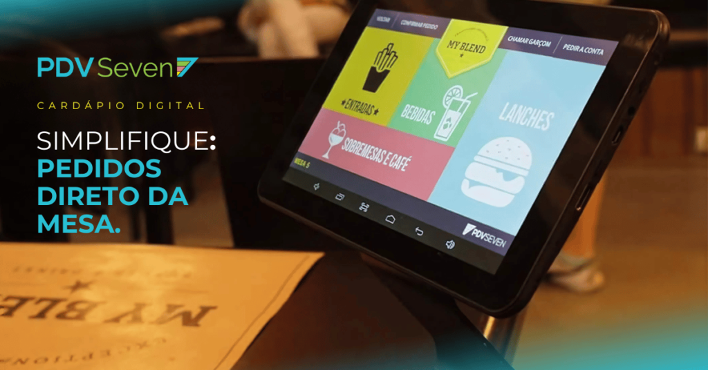 Tablet com cardápio digital de um restaurante mostrando opções de pedidos da mesa
