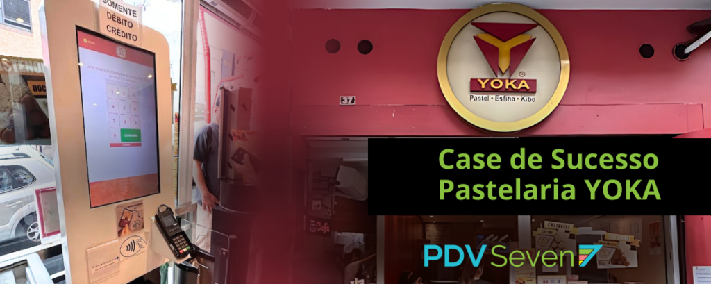 Totem de autoatendimento na Pastelaria Yoka, com destaque para a eficiência das soluções da PDVSeven.